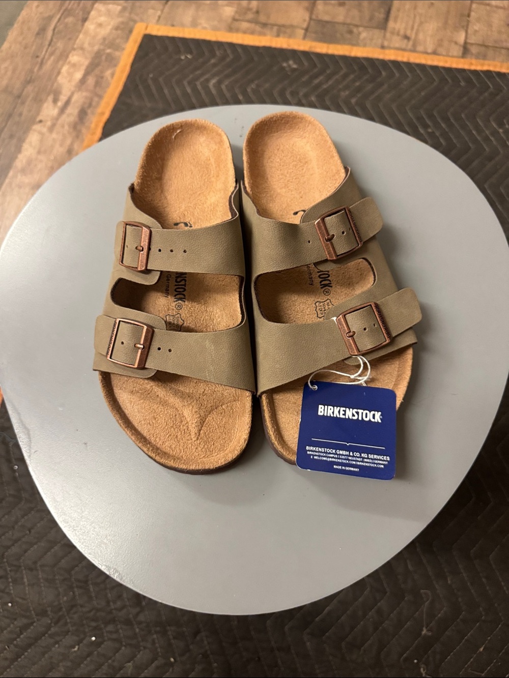 Birkenstock Arizona Two-Strap Sandals in Olive Green and Tan